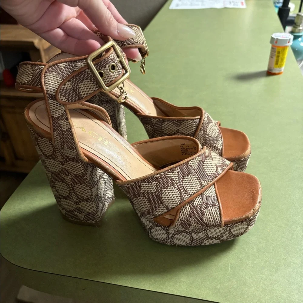 Coach Brown Signature Canvas Platform Heels - Picture 2 of 5